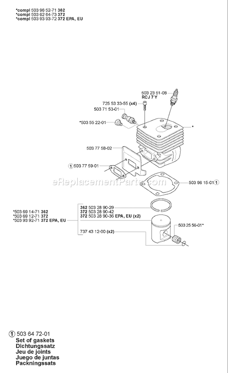 Page J Diagram and Parts List for 372EPA 372 EPA 2007-01 Husqvarna Chainsaw