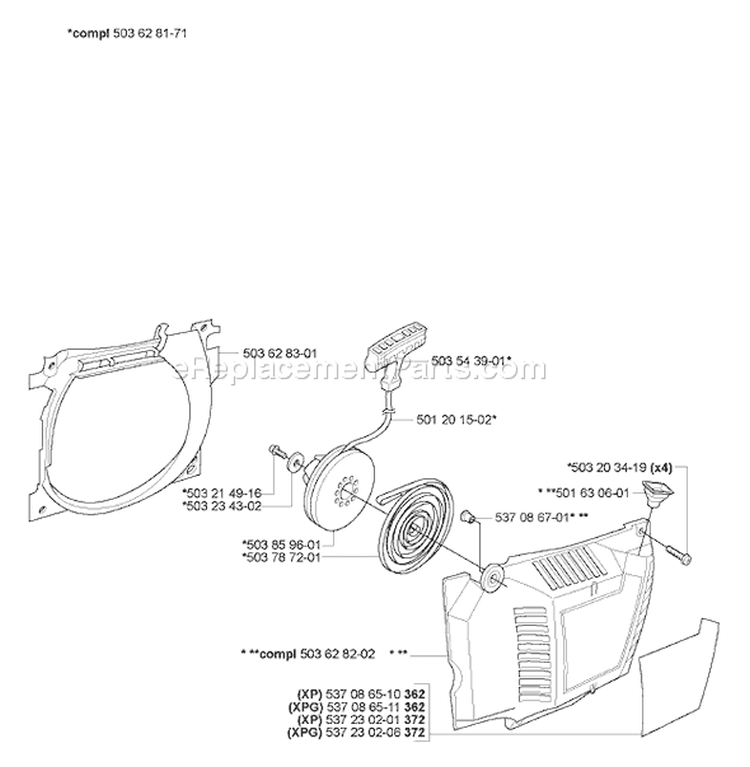 Page L Diagram and Parts List for 372 2007-01 Husqvarna Chainsaw