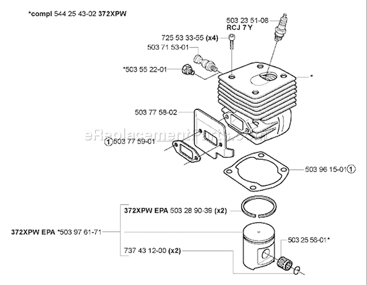 Page J Diagram and Parts List for 372 XPW EPA 2007-01 Husqvarna Chainsaw