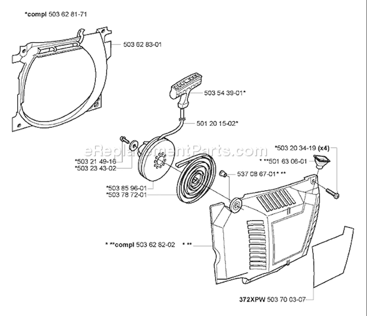 Page K Diagram and Parts List for 372 XPW EPA 2007-01 Husqvarna Chainsaw