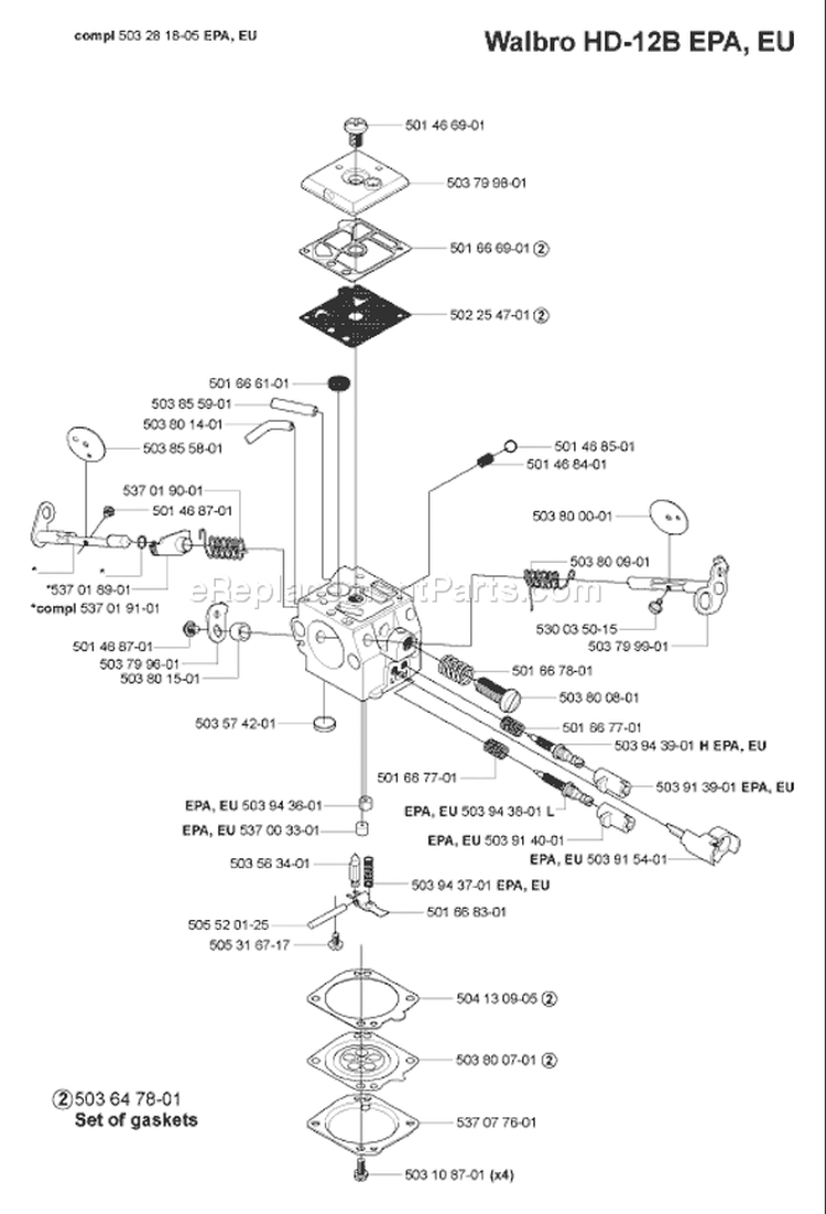 Page B Diagram and Parts List for 372 XPW EPA 2007-01 Husqvarna Chainsaw