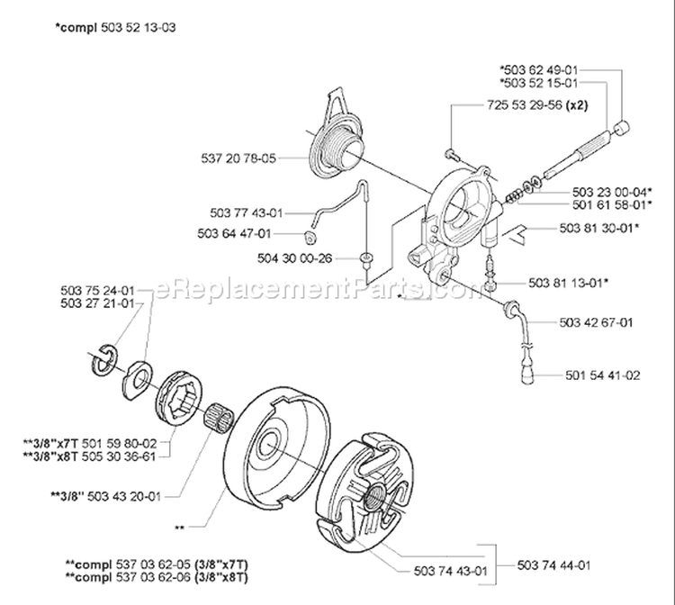 Page D Diagram and Parts List for 372 XPW EPA 2007-01 Husqvarna Chainsaw