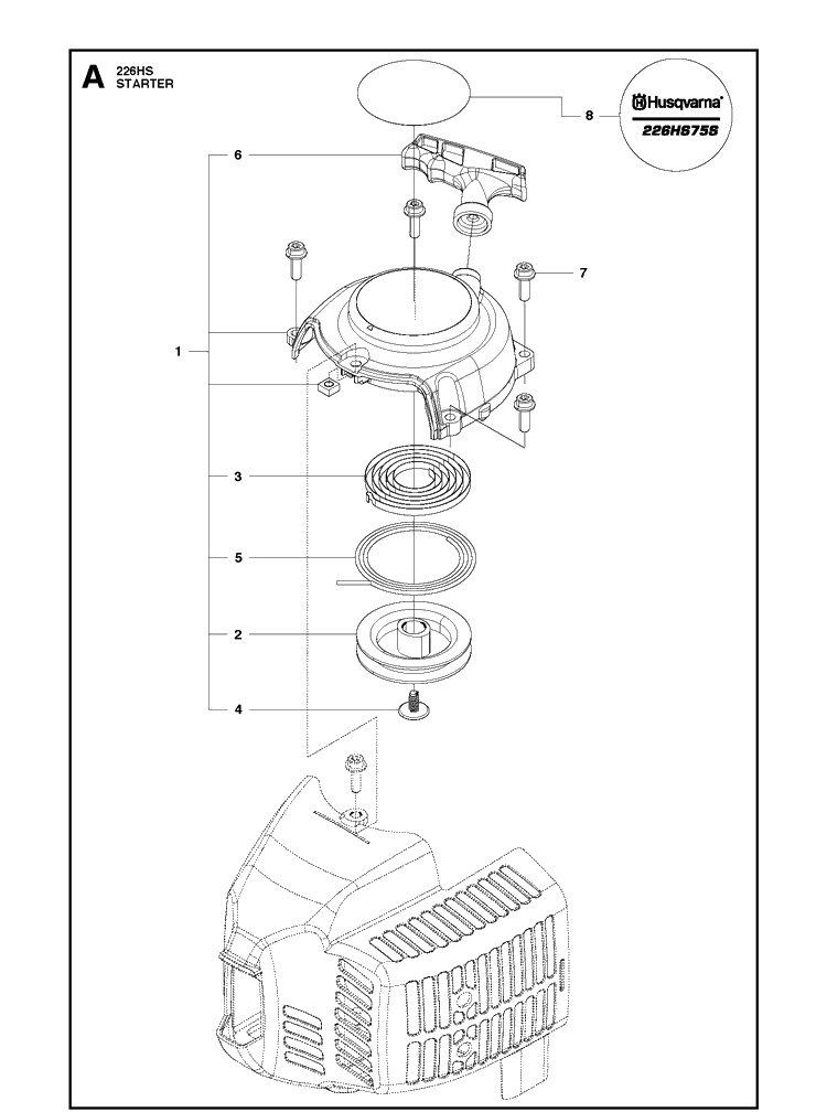 Starter Diagram and Parts List for 226HS75S (967279603)(20153600001-Current) Husqvarna Hedge Trimmer