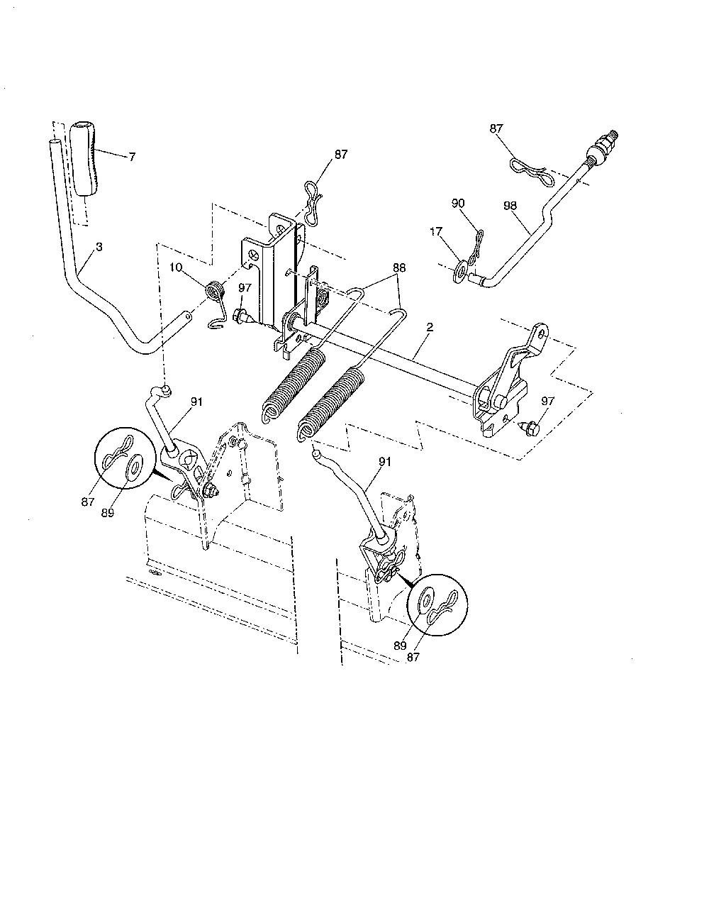 Mower lift Diagram and Parts List for GT54CS-96043022500  Husqvarna Lawn Tractor