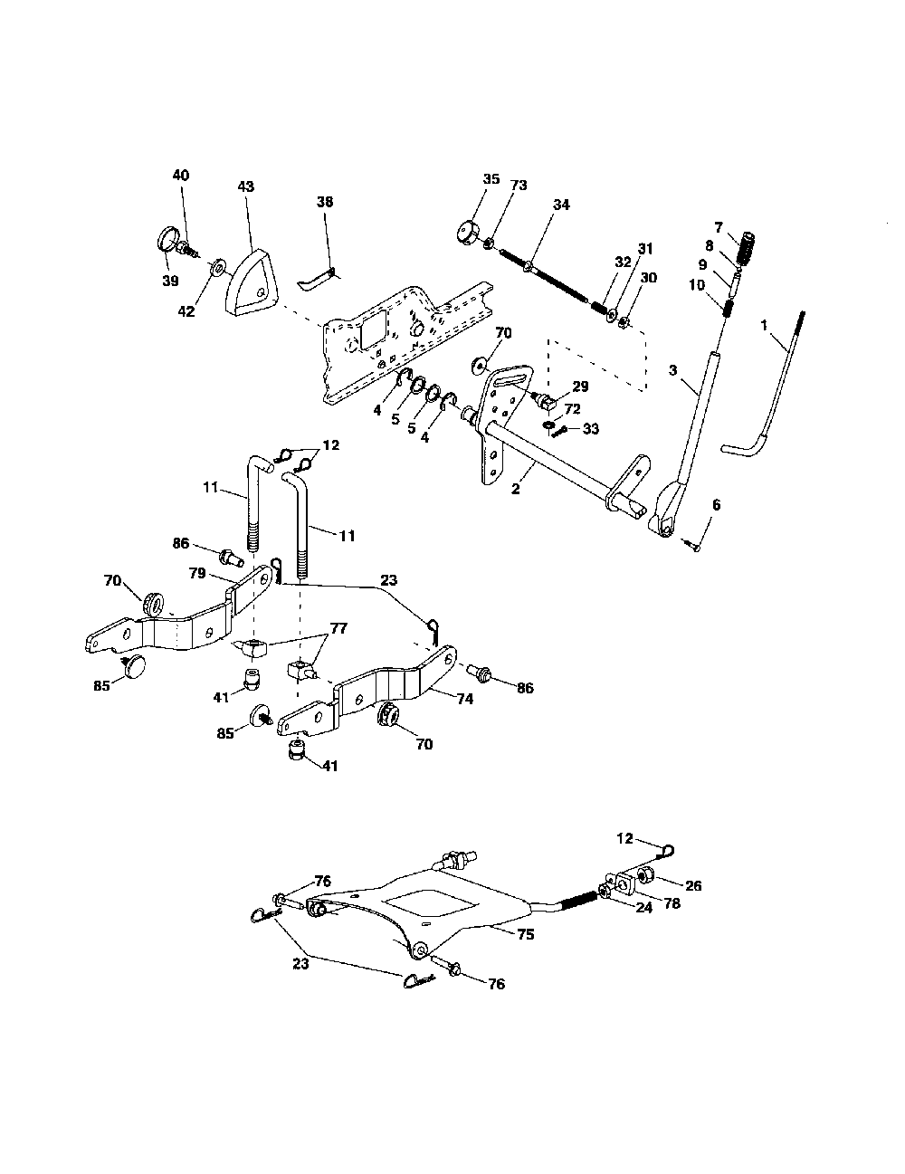 Lift assembly Diagram and Parts List for 917279090  Husqvarna Lawn Tractor