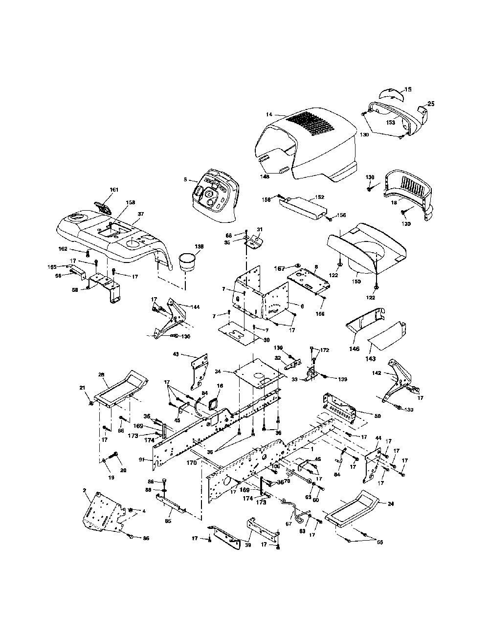 Chassis and enclosures Diagram and Parts List for 917279090  Husqvarna Lawn Tractor