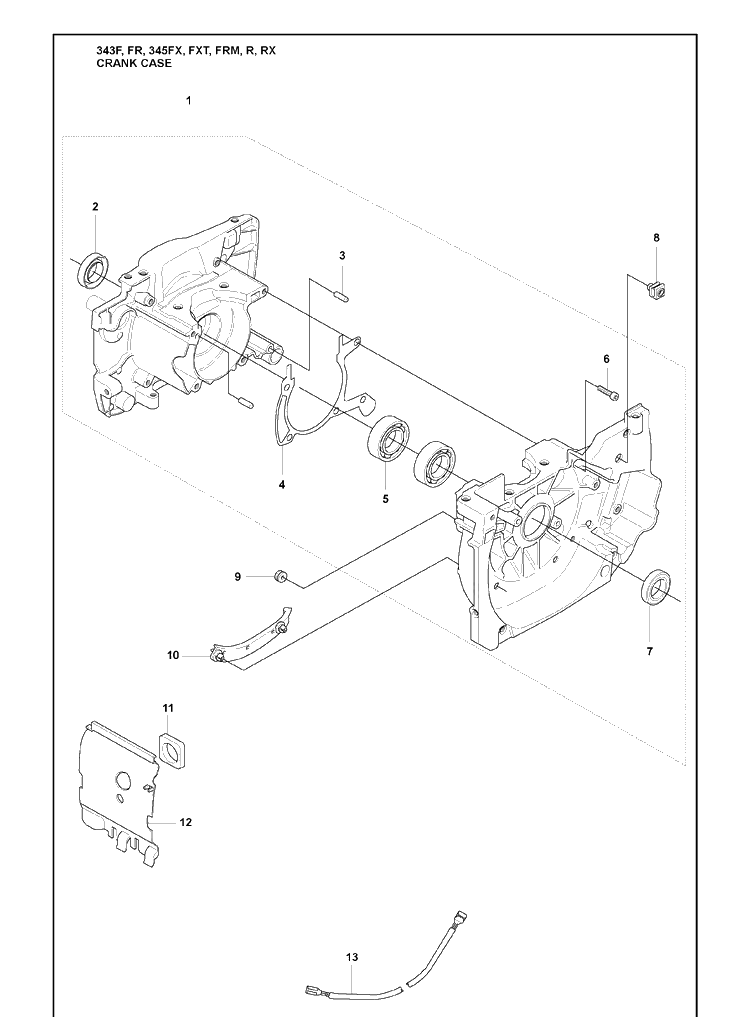 Crank Case Diagram and Parts List for 345FR 2008-05 Husqvarna Brush Cutter