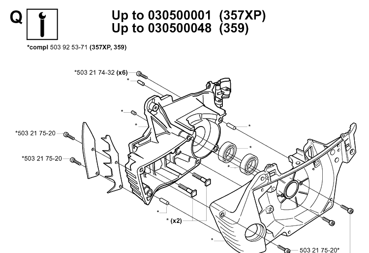Service Updates 6 Diagram and Parts List for 357XP 20041800001-20050600000 Husqvarna Chainsaw