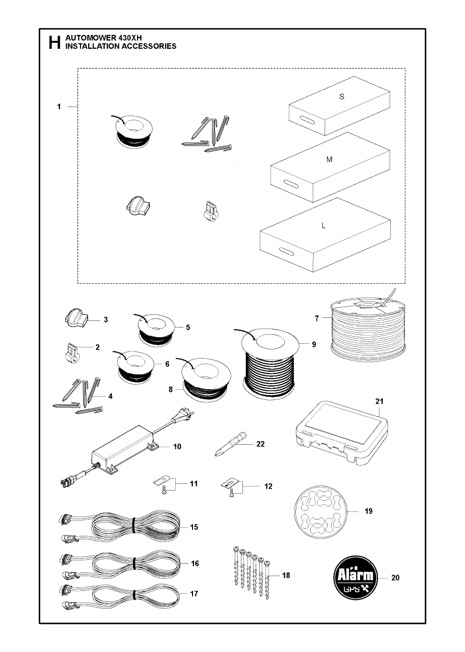 Installation Accessories Diagram and Parts List for 430XH 2020 Husqvarna Lawn Mower