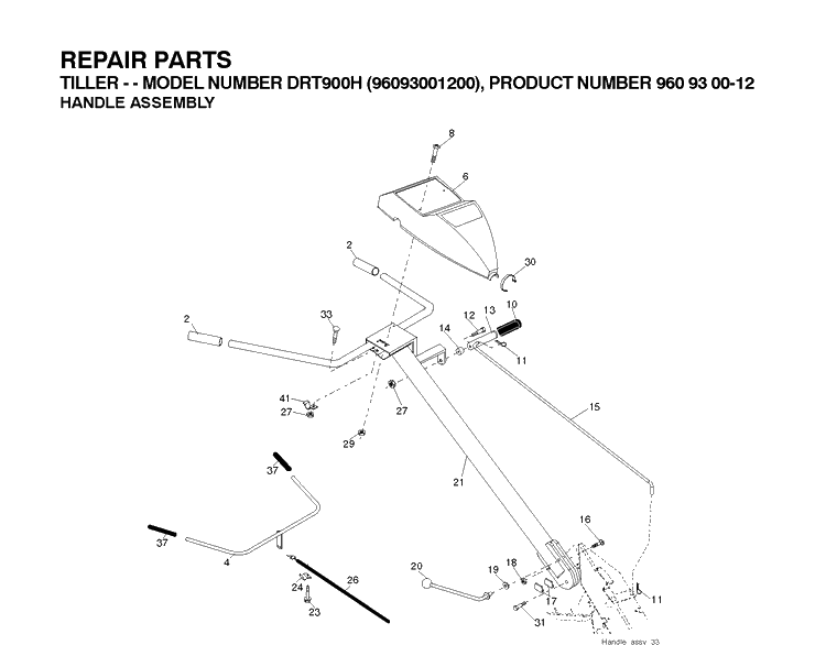 Handle Diagram and Parts List for DRT900H (96093001201)(2010-10) Husqvarna Cultivator