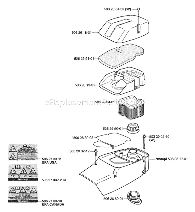 Page A Diagram and Parts List for 371K 371 K 2003-08 Husqvarna Chainsaw