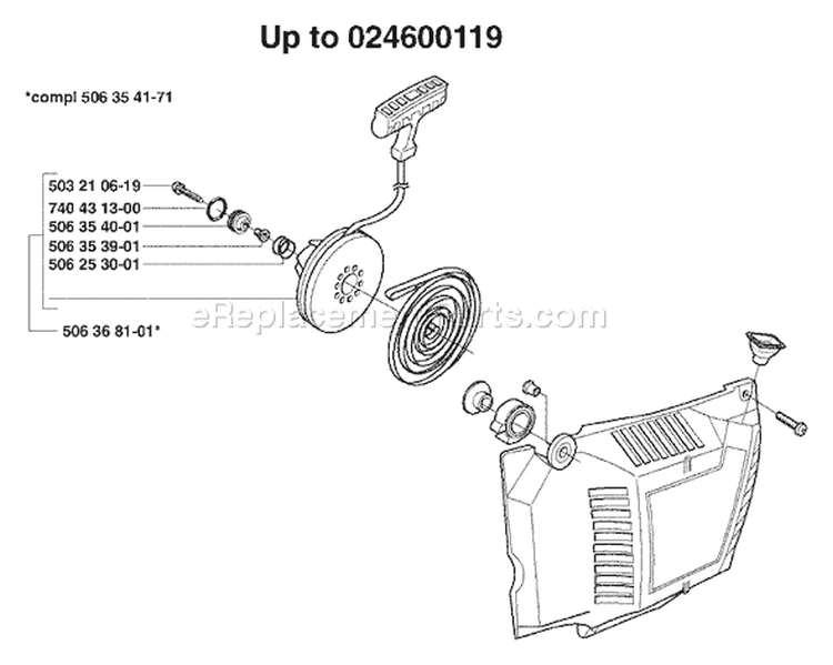 Page L Diagram and Parts List for 371K 371 K 2003-08 Husqvarna Chainsaw