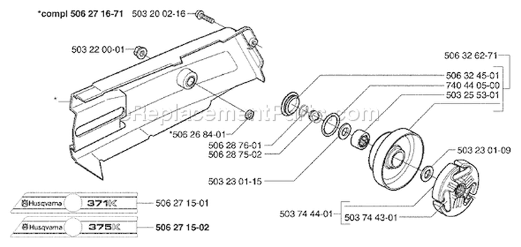 Page D Diagram and Parts List for 371K 371 K 2003-08 Husqvarna Chainsaw