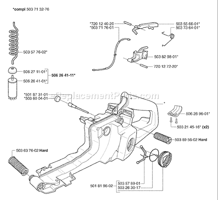 Page H Diagram and Parts List for 371K 371 K 2003-08 Husqvarna Chainsaw