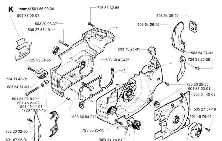 Crankcase Diagram and Parts List for 254 20013500001-Current Husqvarna Chainsaw