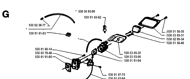 Carburetor And Air Filter Diagram and Parts List for 18H 19953200001-19960900000 Husqvarna Hedge Trimmer