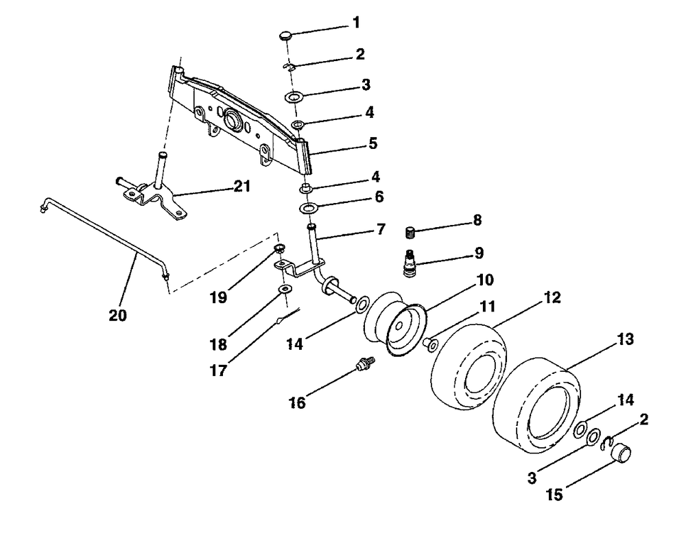 Front Axle Diagram and Parts List for LT100 (954000312-A)(1991-07) Husqvarna Lawn Tractor