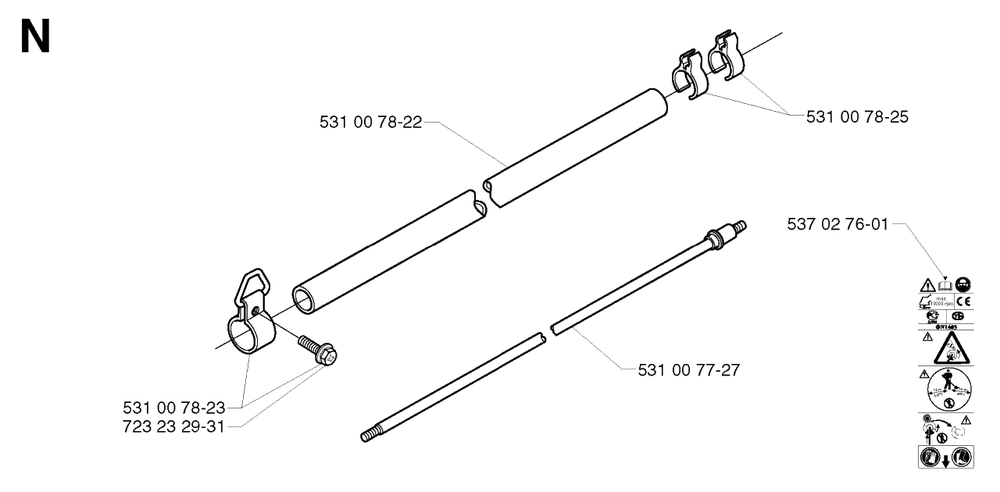 Shaft Diagram and Parts List for 142R 20001900001 & Above Husqvarna Trimmer