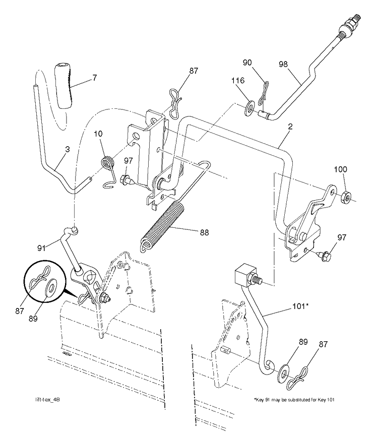 Mower Lift / Deck Lift Diagram and Parts List for TC139T (96051014501)(2017-08) Husqvarna Lawn Tractor