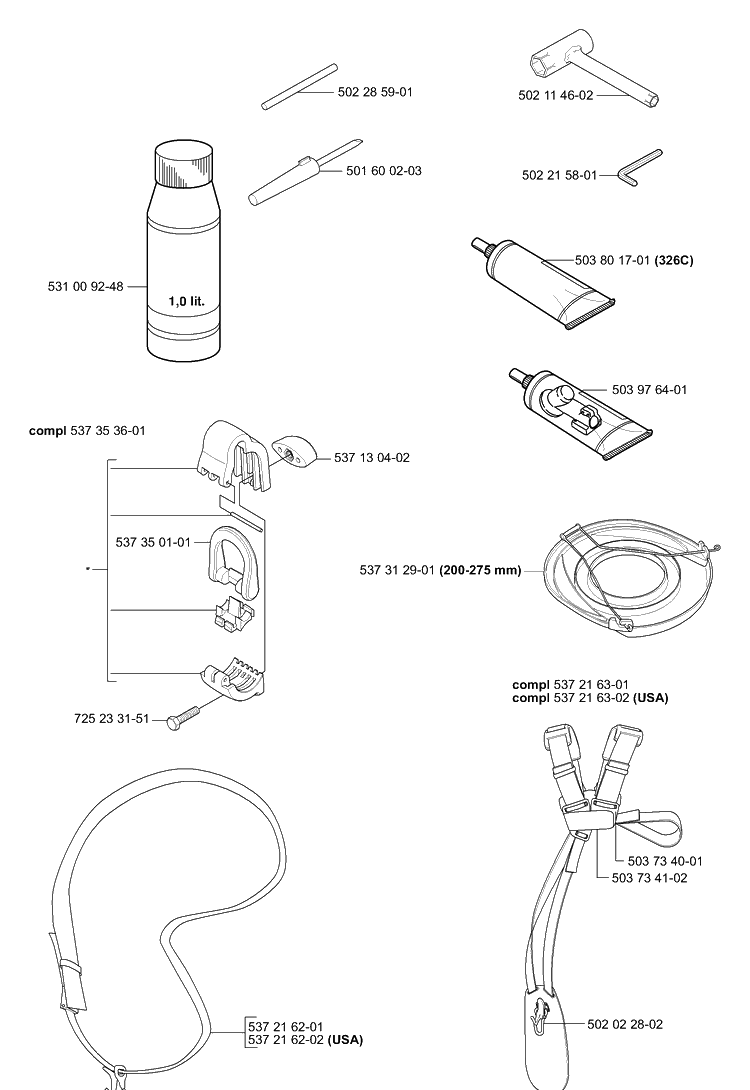Accessories (B) Diagram and Parts List for 323L 2006-04 Husqvarna Trimmer
