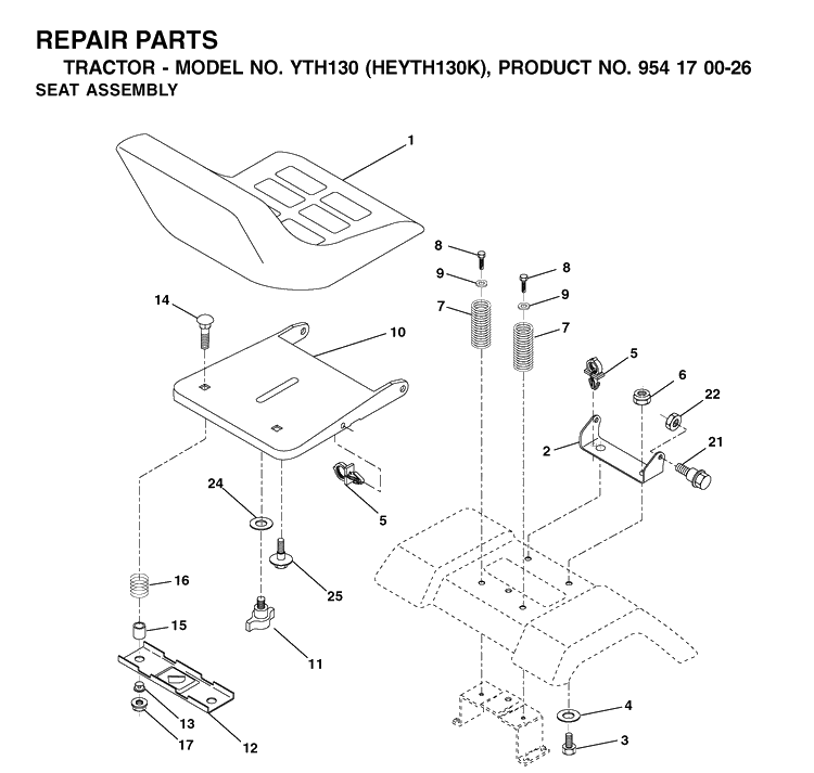 Seat Diagram and Parts List for YTH130 (HEYTH130K)(2001-01) Husqvarna Lawn Tractor