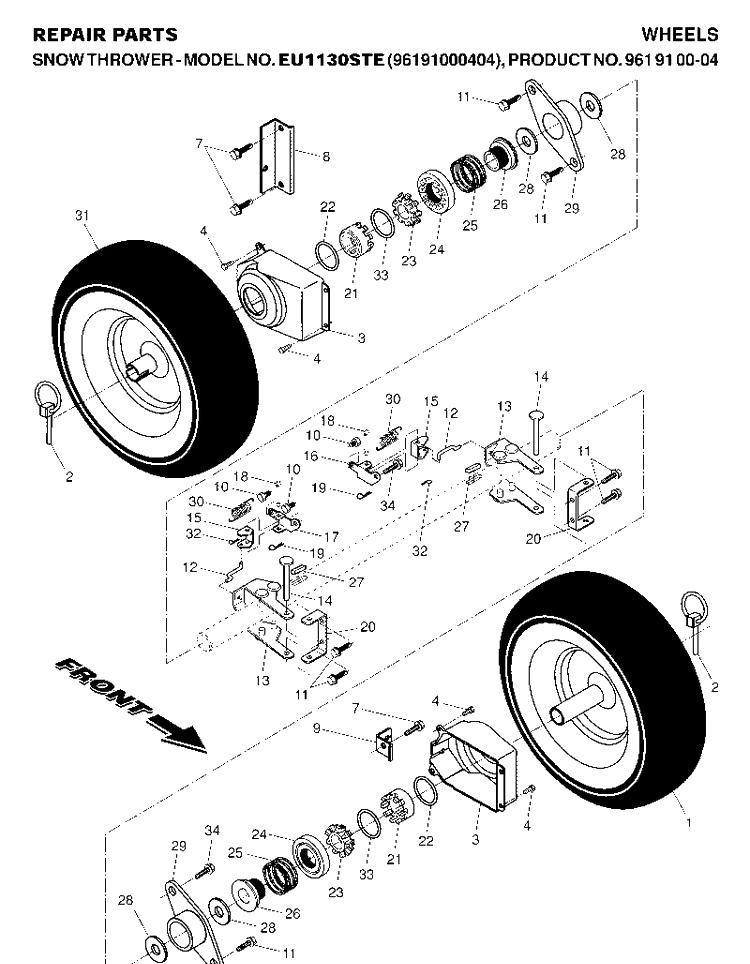 Wheels And Tires Diagram and Parts List for 1130STE (EI1130STE)(2007-01) Husqvarna Snow Blower