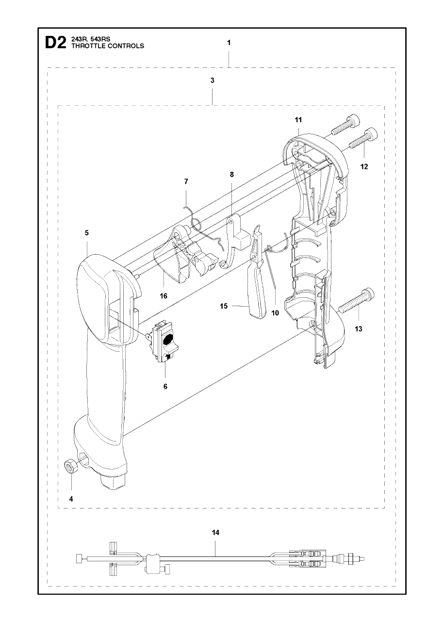 Throttle Controls Diagram and Parts List for 243R 20121000001 & Above Husqvarna Trimmer