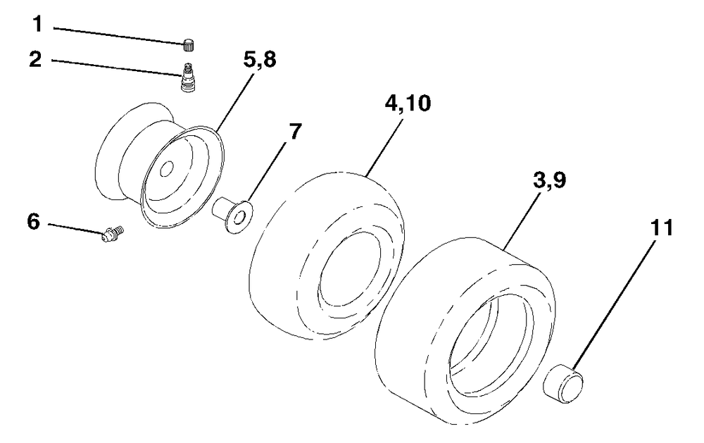 Wheels And Tires Diagram and Parts List for YTH1542XP (954567253-E)(2002-02) Husqvarna Lawn Tractor