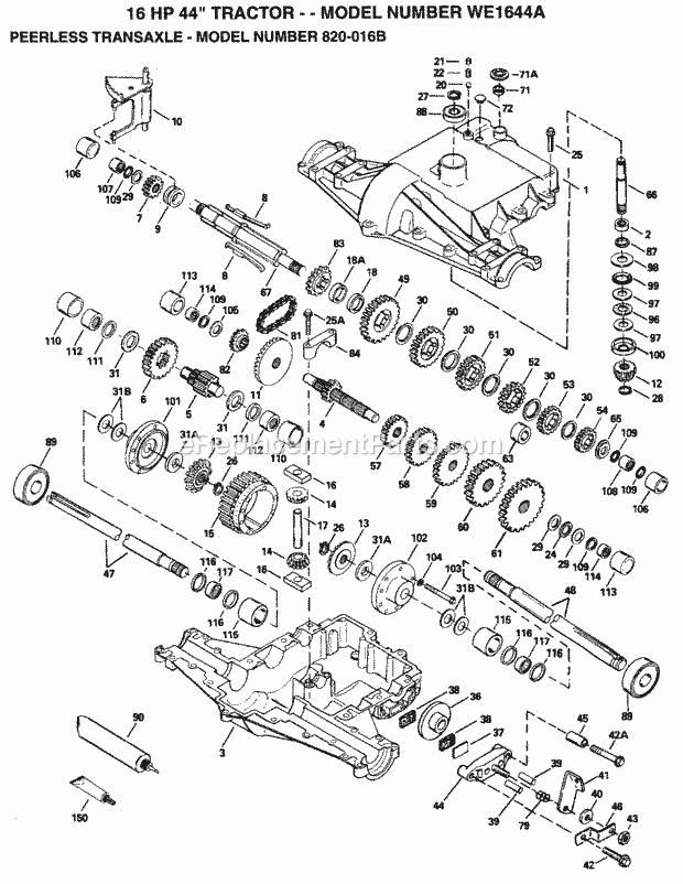Peerless Transaxle Diagram and Parts List for WE1644A 1994 Husqvarna Lawn Tractor