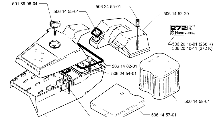 Fuel Tank Assembly Diagram and Parts List for 268K 1997-01 Husqvarna Lawn Tractor Accessories