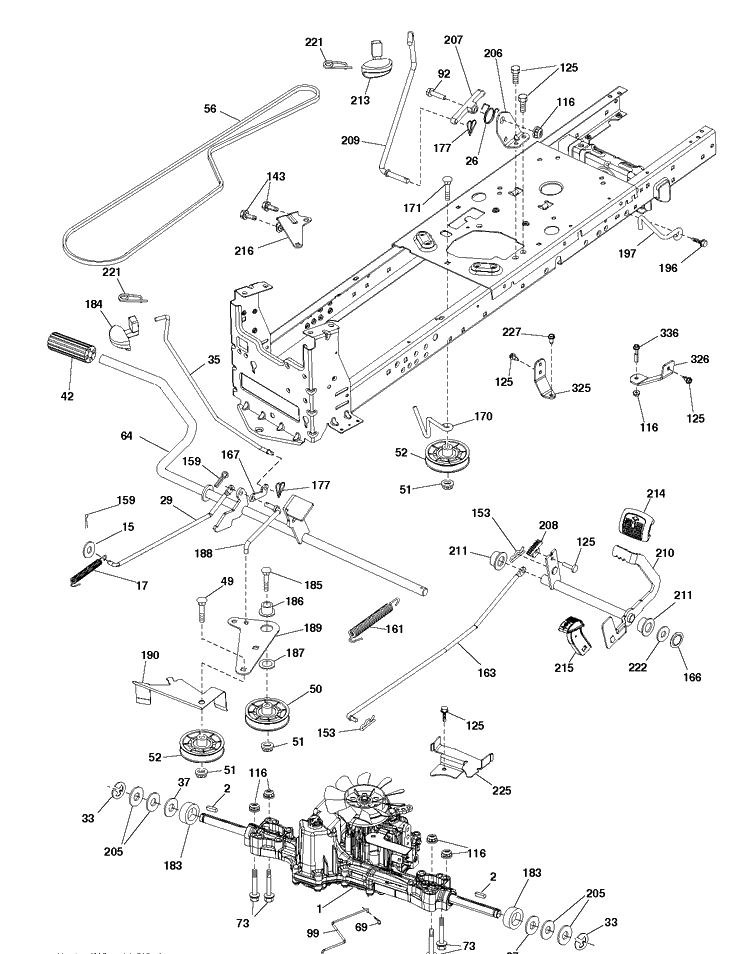 Drive Diagram and Parts List for TS242 (96041041400)(2017-09) Husqvarna Lawn Tractor