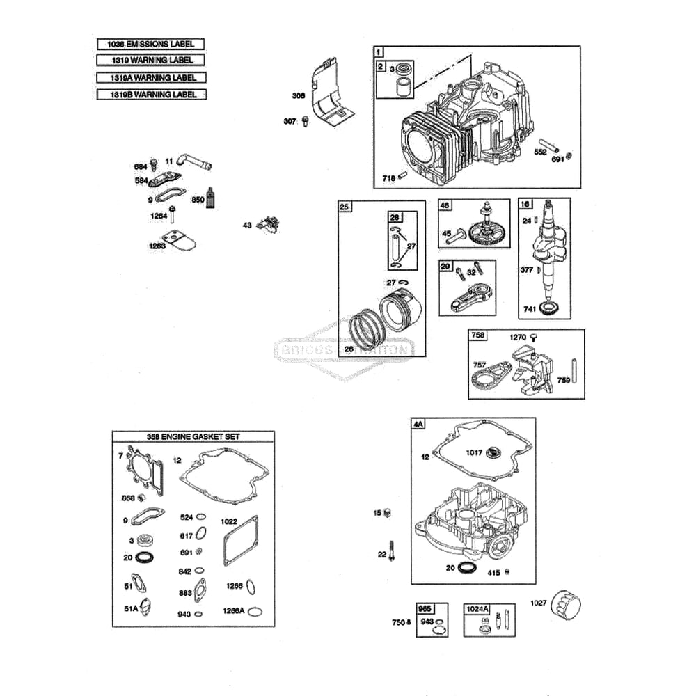 Engine >> Cylinder/Crankshaft/Gasket Set Diagram and Parts List for YTH18542-96045006000  Husqvarna Lawn Tractor