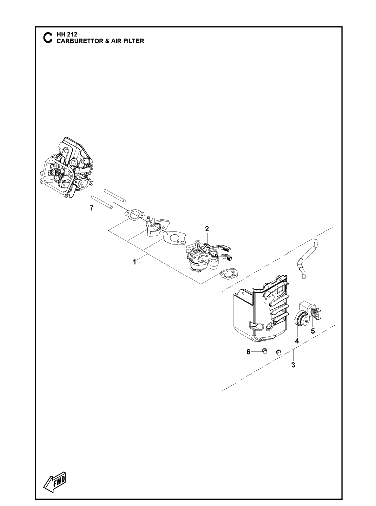 Carburettor And Air Filter Diagram and Parts List for 598609601 2021-07 Husqvarna Engine