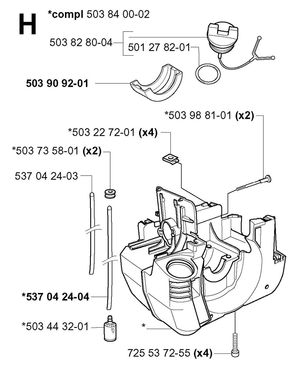 Crankcase Diagram and Parts List for 225RJ 20004000001 & Above Husqvarna Trimmer