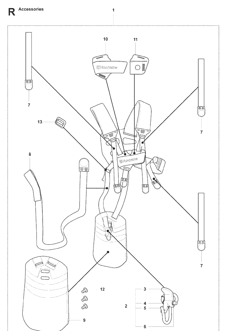 Harness Diagram and Parts List for 143RII 20082200001-20090100000 Husqvarna Brush Cutter