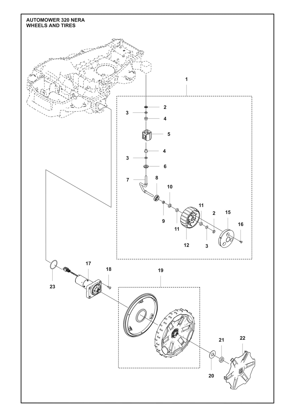 Wheels And Tires Diagram and Parts List for 320NERA  Husqvarna Lawn Mower