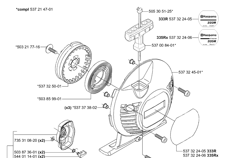 Starter Diagram and Parts List for 333RX 2005-06 Husqvarna Trimmer
