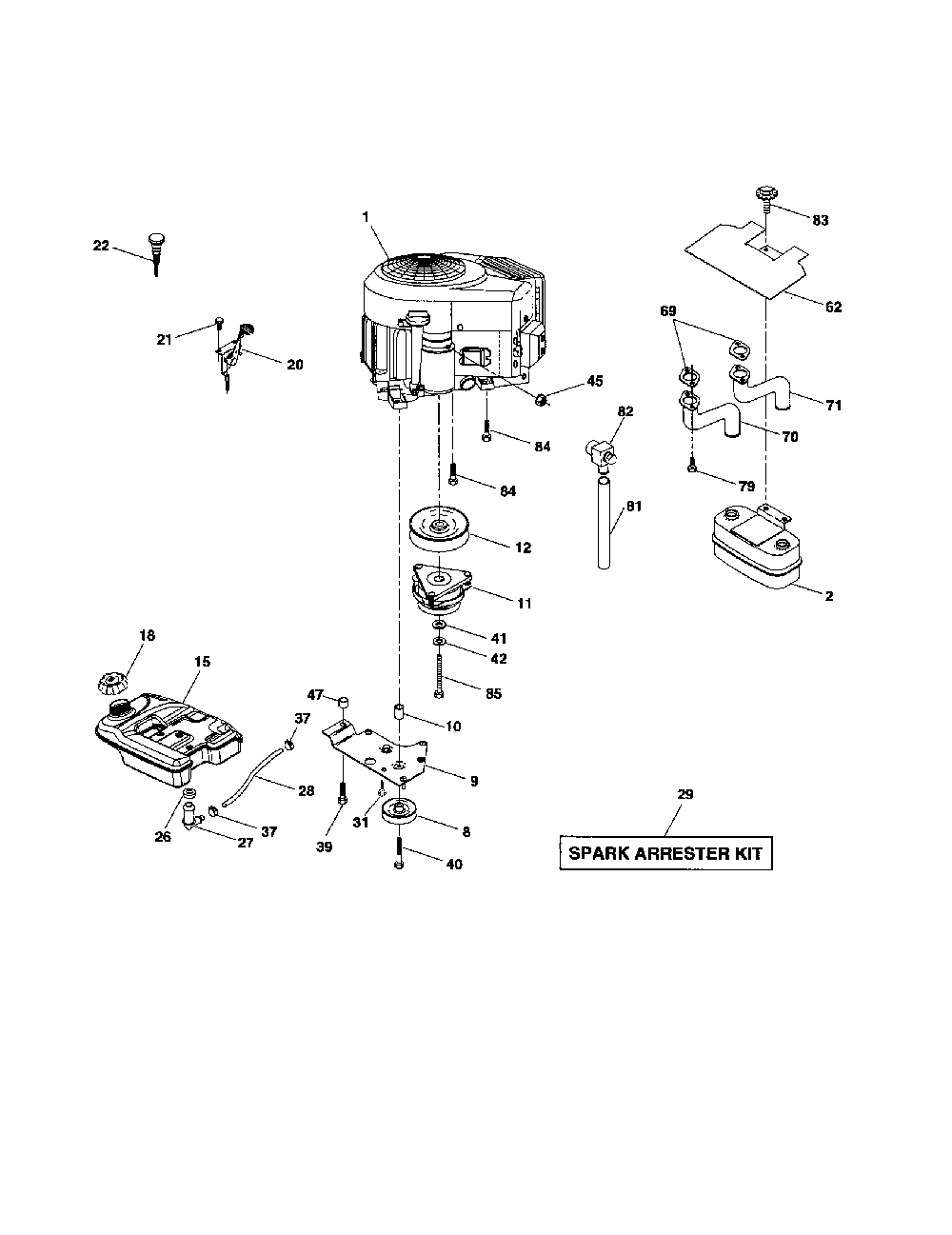 Engine Diagram and Parts List for 917279090  Husqvarna Lawn Tractor