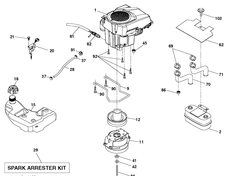 Engine Diagram and Parts List for TS142T (96041044900)(2020-03) Husqvarna Lawn Tractor