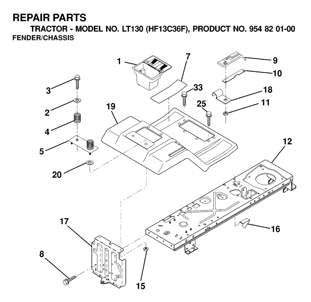 Chassis And Enclosures Diagram and Parts List for LT130 (954820100-F)(2000-03) Husqvarna Lawn Tractor