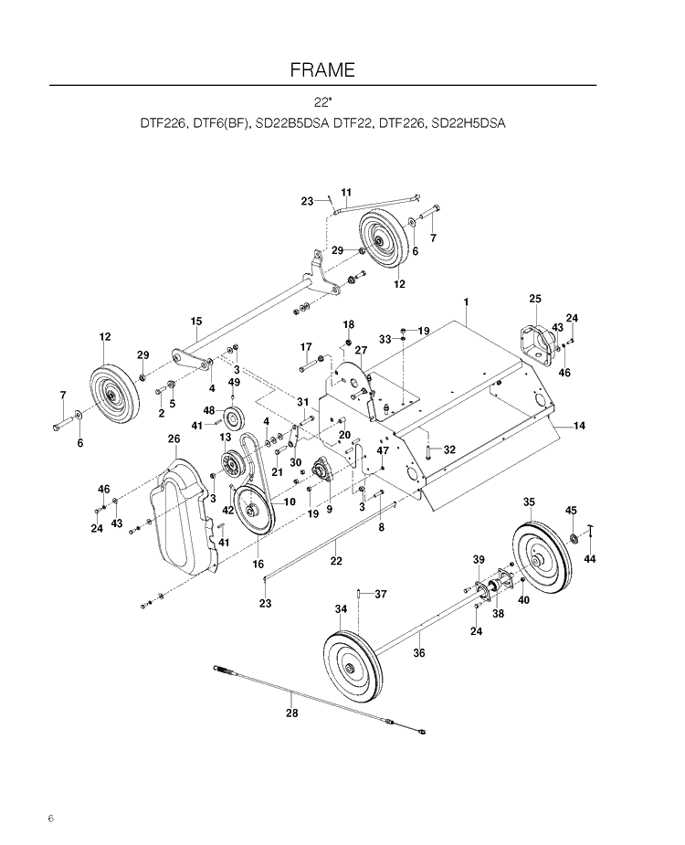 Frame Diagram and Parts List for DTF6BF 2010-02 Husqvarna Dethatcher