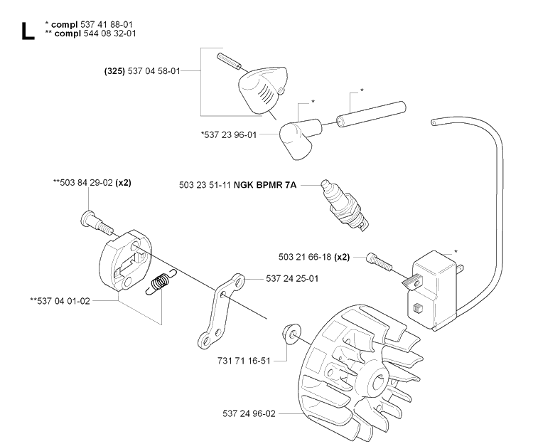 Ignition System Diagram and Parts List for 323HE3 20090900001-Current Husqvarna Hedge Trimmer