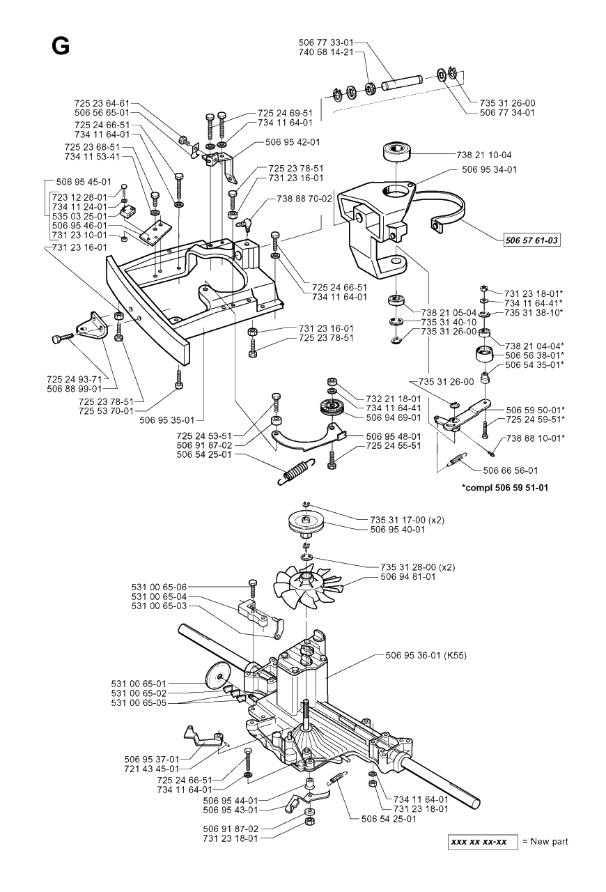 Transmission Diagram and Parts List for R16H 1999-02 Husqvarna Lawn Tractor