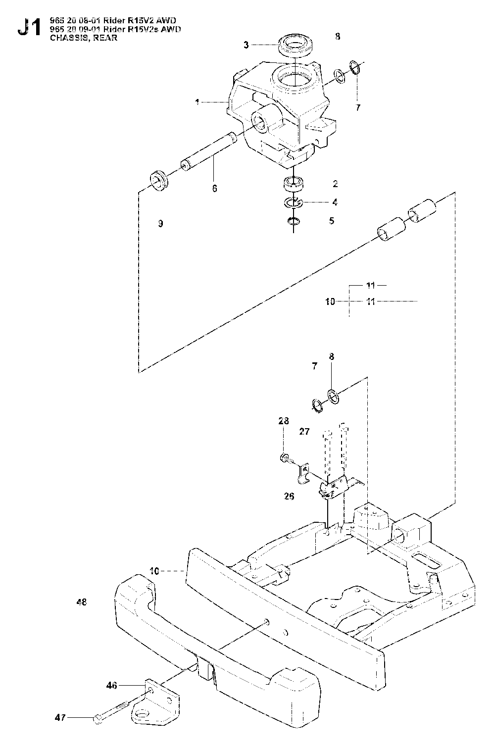 Chassis And Enclosures Diagram and Parts List for RIDER15V2SAWD (965200901)(2008-01) Husqvarna Lawn Tractor