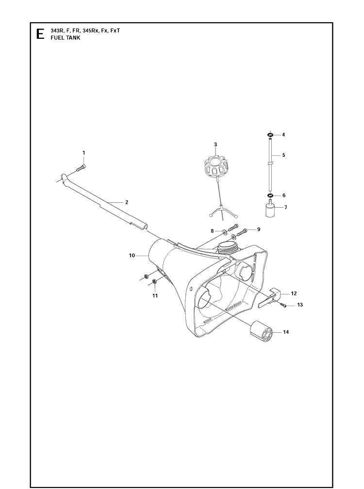 Fuel Tank 2 Diagram and Parts List for 343FR  Husqvarna Brush Cutter