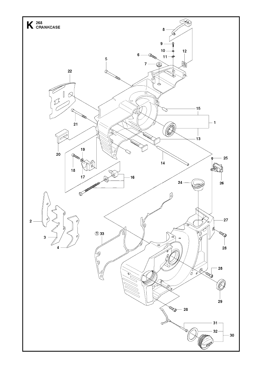 Crankcase Diagram and Parts List for 268 20182200001 & Above Husqvarna Chainsaw