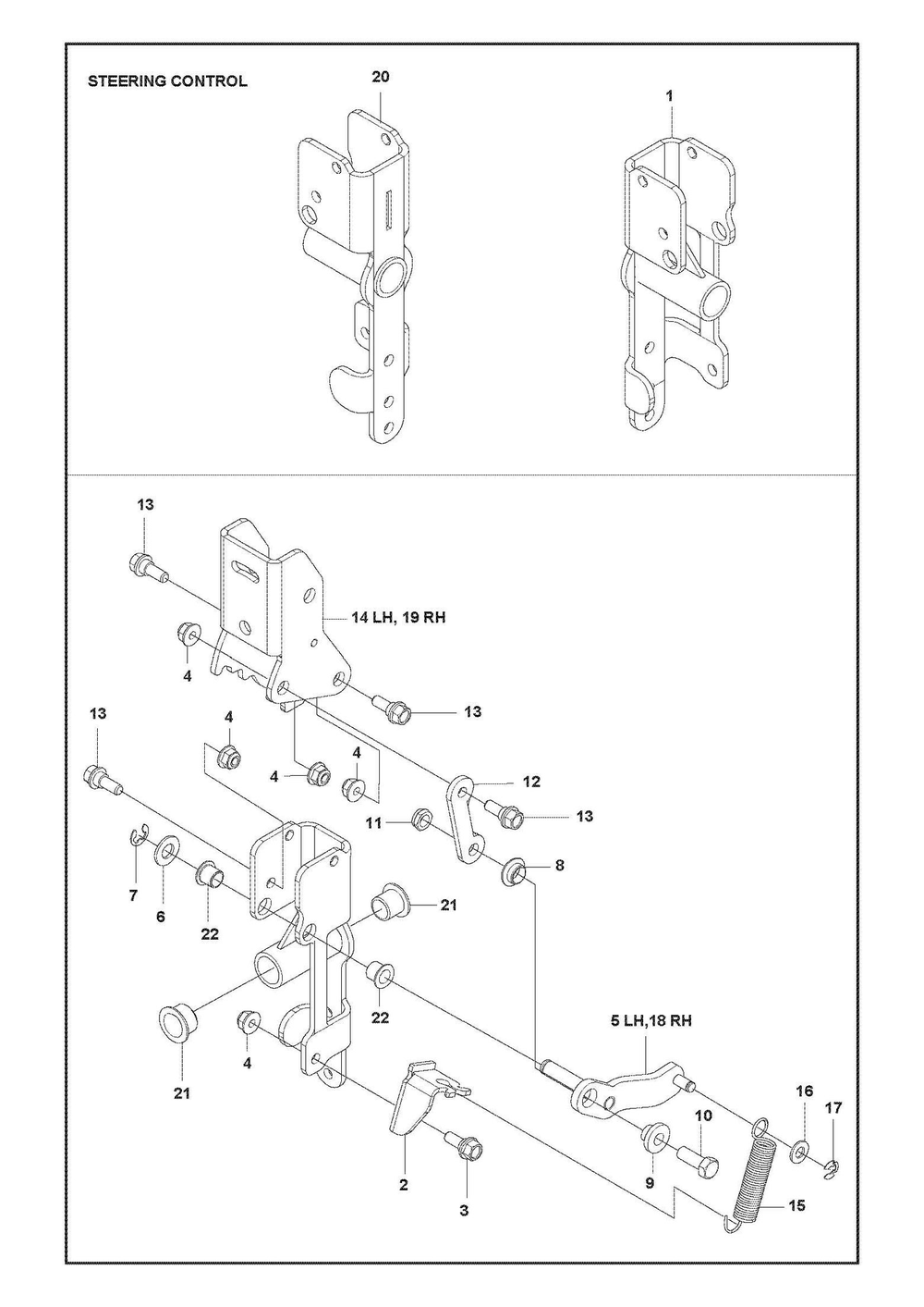 Steering - Control Bracket Diagram and Parts List for XCITETMZ375 Z380 Husqvarna Lawn Tractor