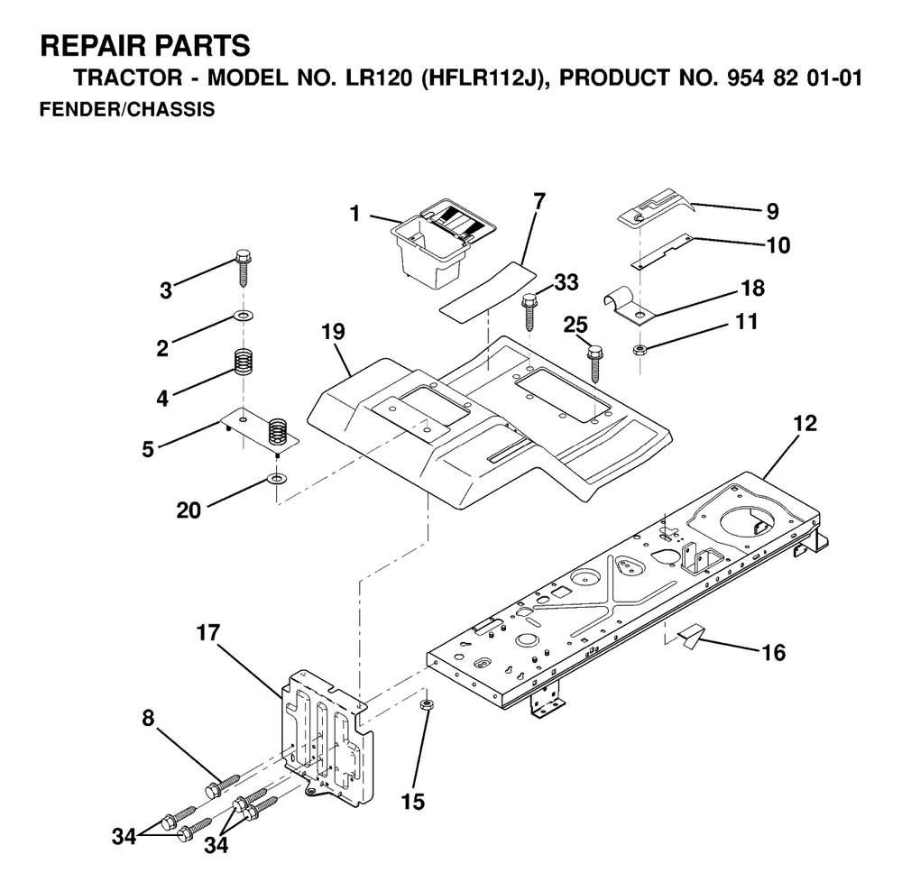 Chassis And Enclosures Diagram and Parts List for LR120 (954820101-J)(2000-02) Husqvarna Lawn Tractor