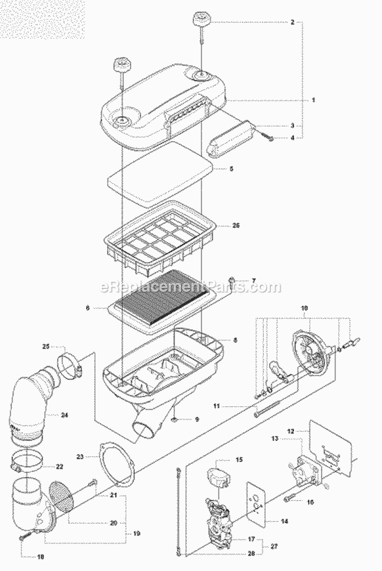 Carburetor  Air Filter Diagram and Parts List for 380BFS 2009-03 Husqvarna Leaf Blower / Vacuum