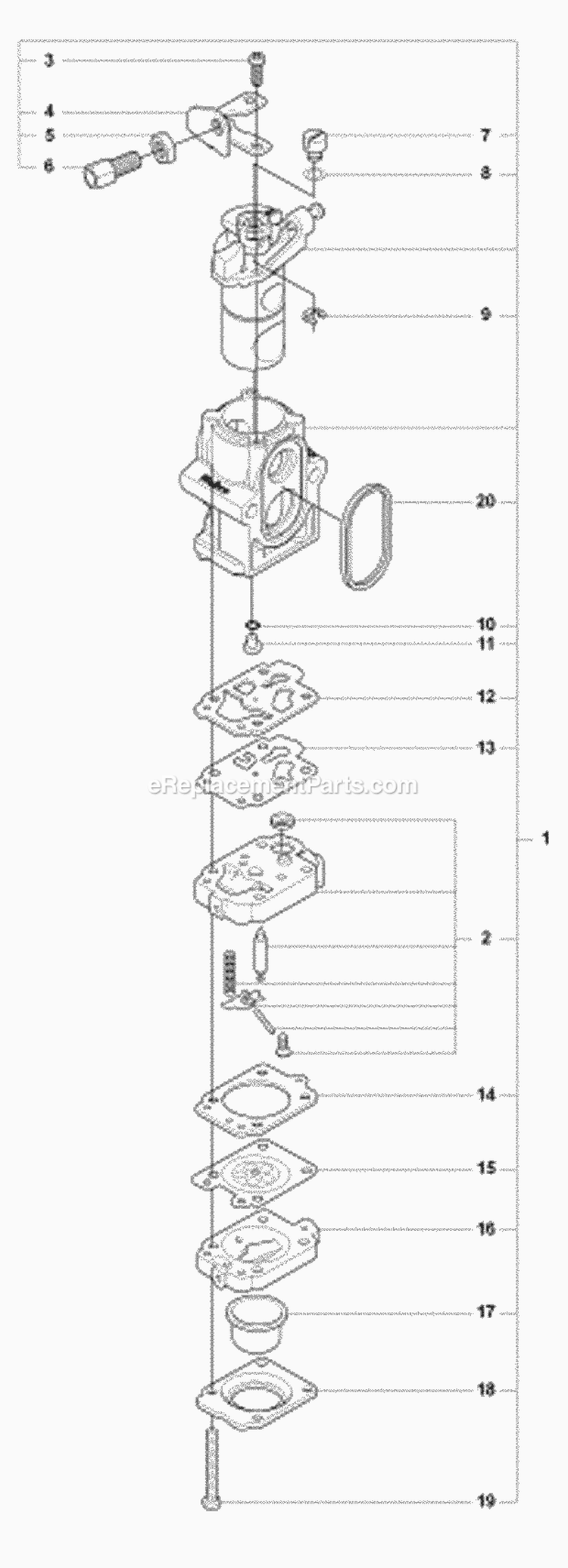 Carburetor Details Diagram and Parts List for 380BFS 2009-03 Husqvarna Leaf Blower / Vacuum